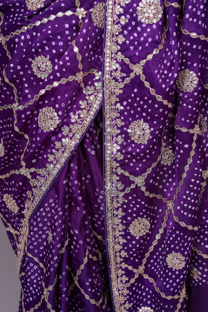 Bandhej Silk Saree with Gota Patti work