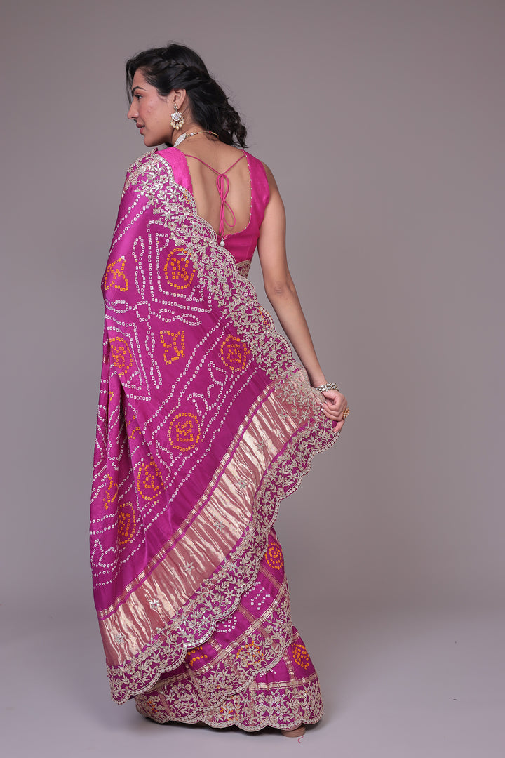 Bandhej Ghatchola Silk Saree with Gota Patti work