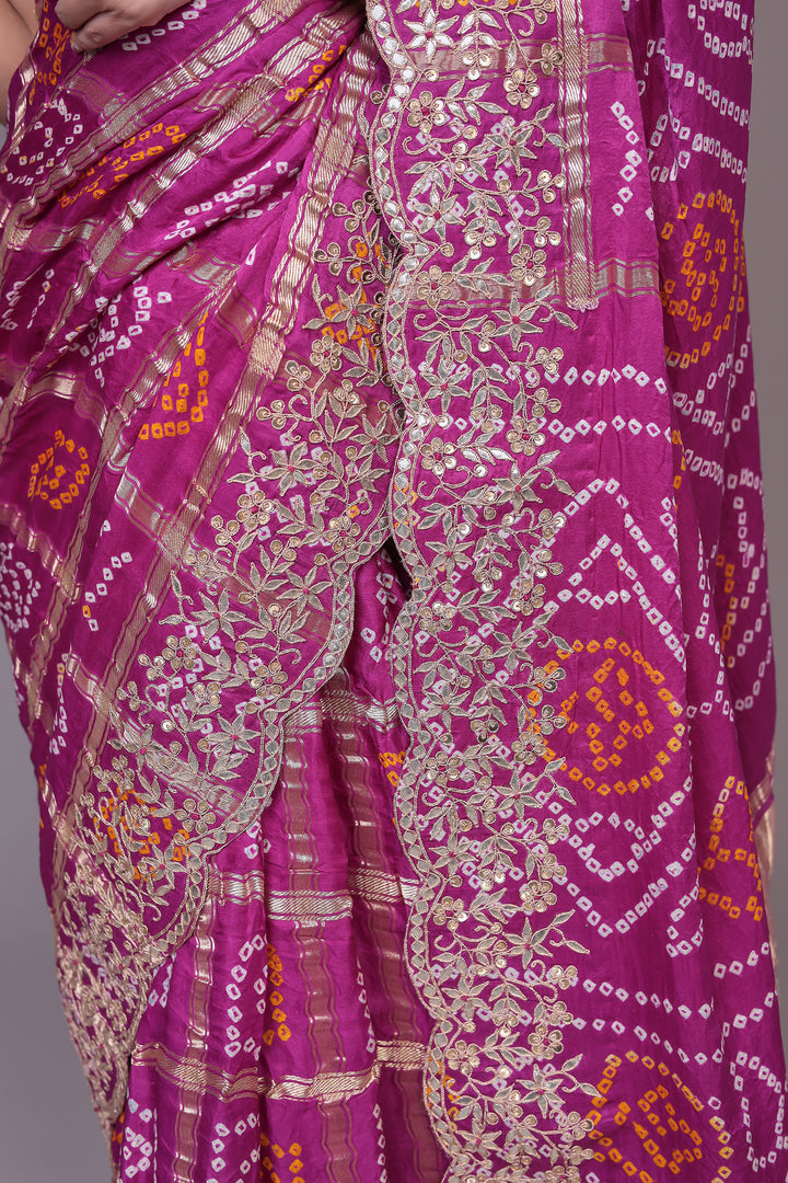 Bandhej Ghatchola Silk Saree with Gota Patti work