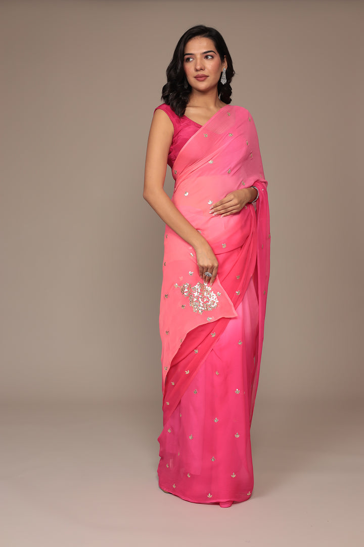 Silk Saree Embellished with Gota Patti work