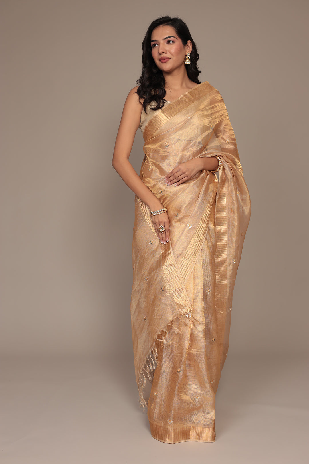 Tissue Saree Embroidered with Gota Patti work