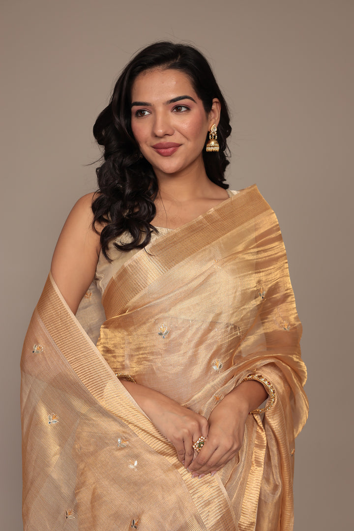 Tissue Saree Embroidered with Gota Patti work