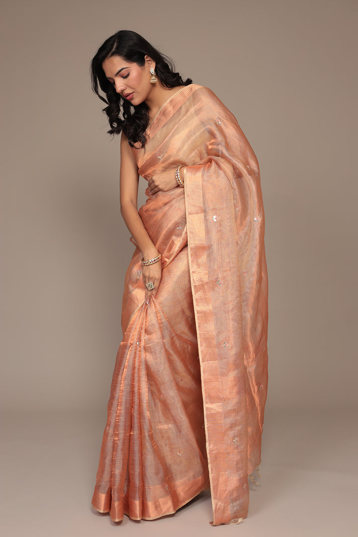 Tissue Saree Embroidered with Gota Patti work