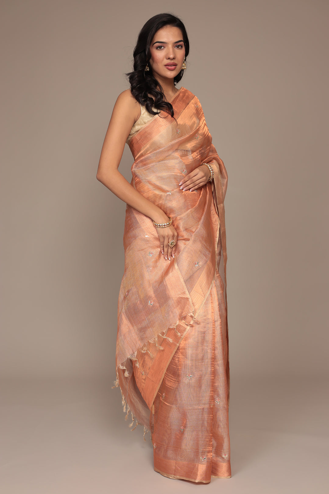 Tissue Saree Embroidered with Gota Patti work