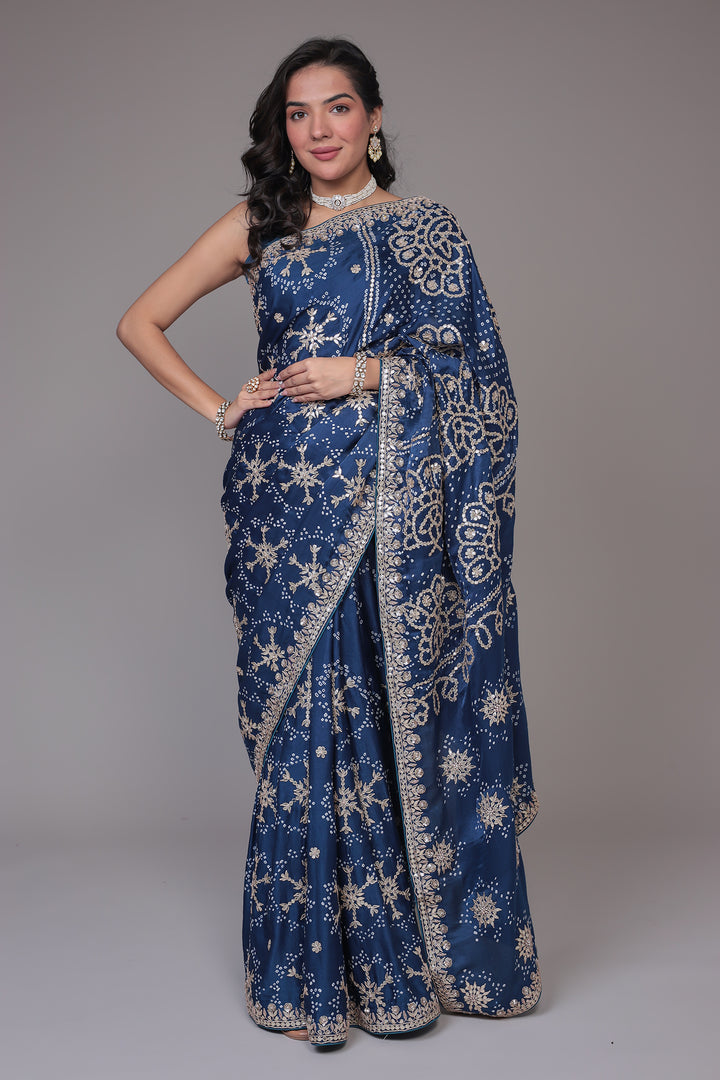 Bandhej Silk Saree with Gota Patti work