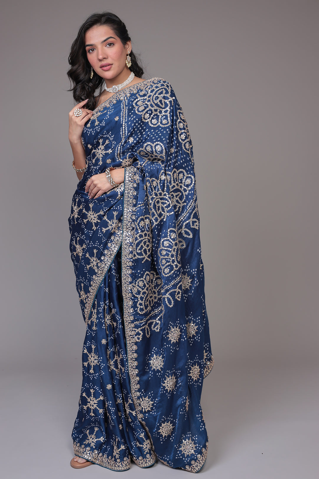 Bandhej Silk Saree with Gota Patti work