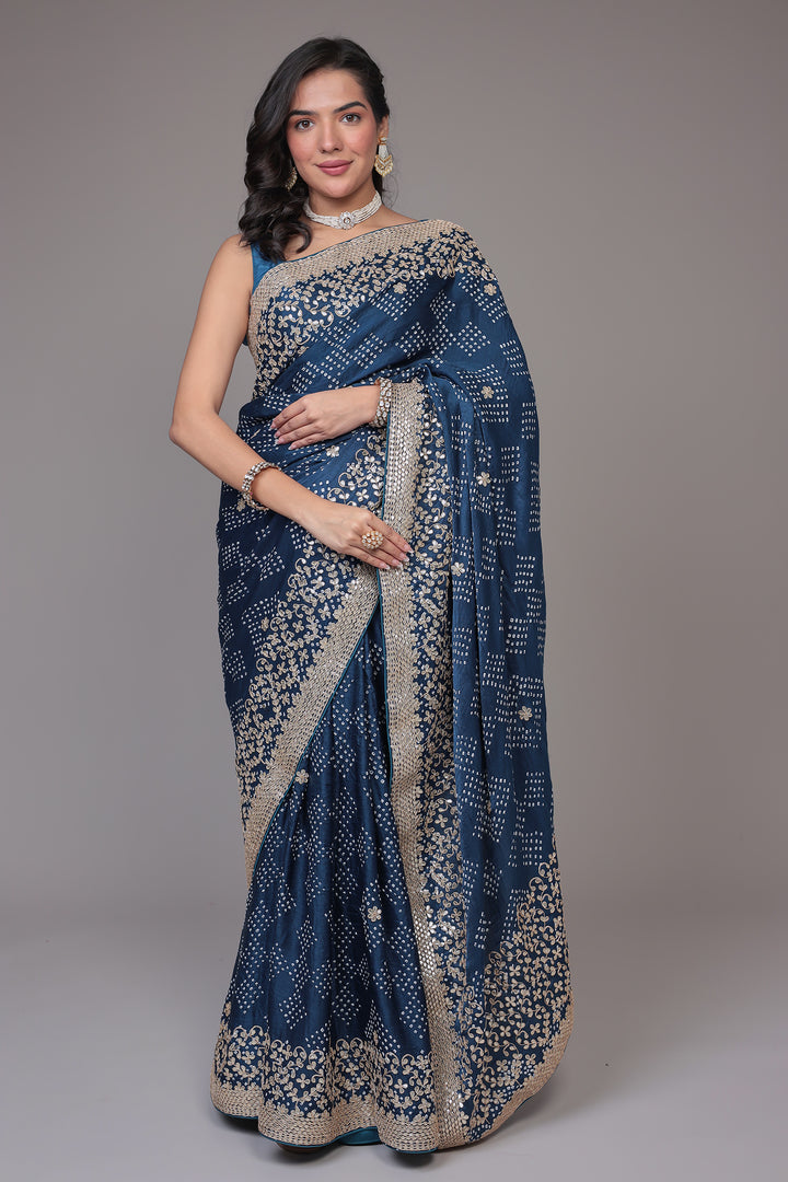 Bandhej Silk Saree with Gota Patti work