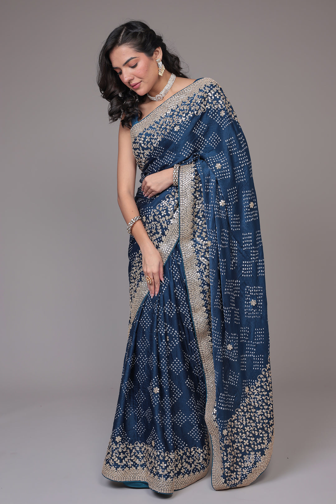 Bandhej Silk Saree with Gota Patti work