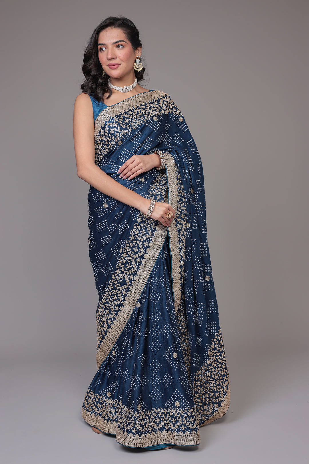 Bandhej Silk Saree with Gota Patti work