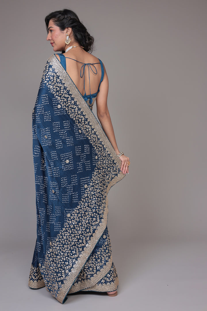 Bandhej Silk Saree with Gota Patti work