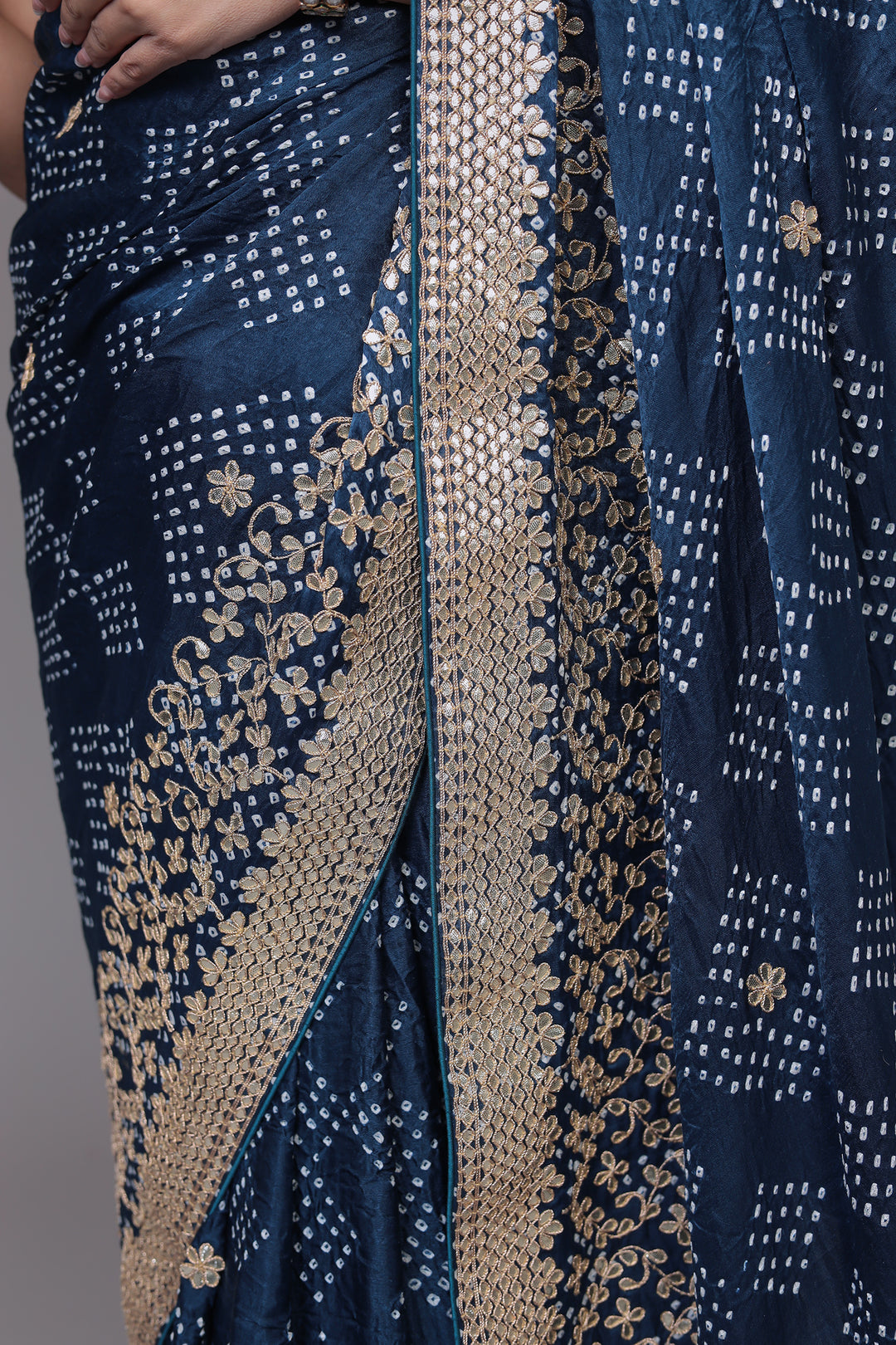 Bandhej Silk Saree with Gota Patti work