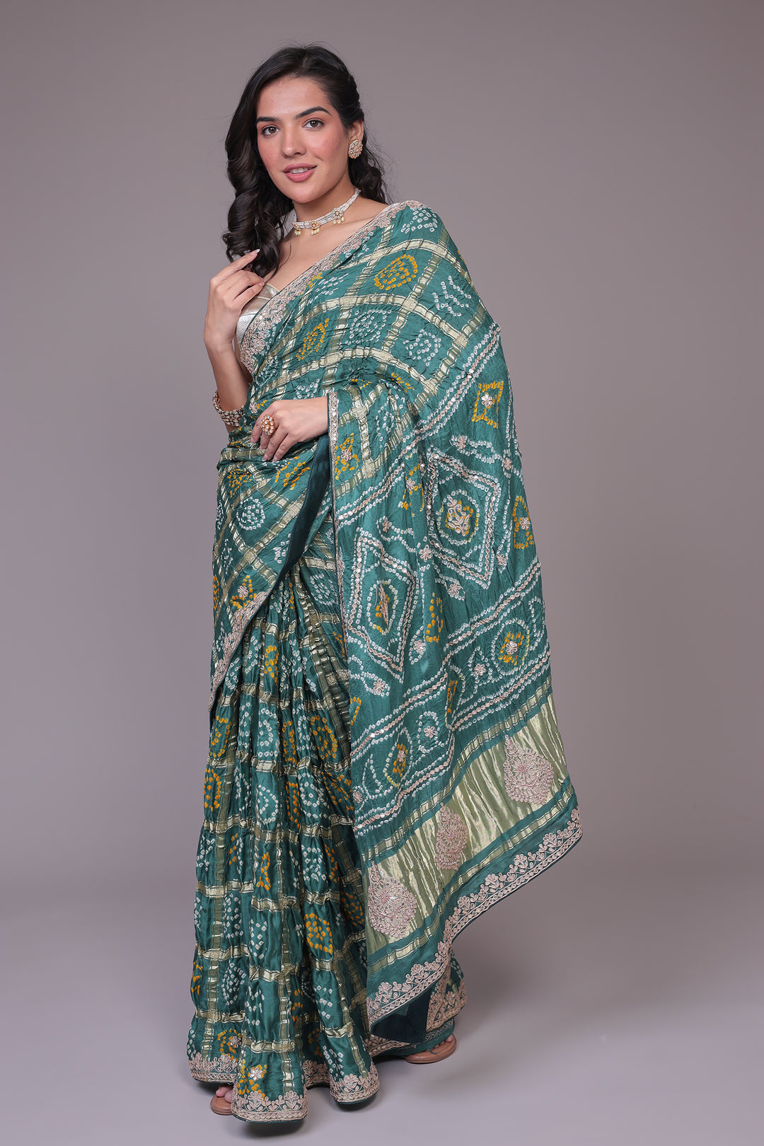 Bandhej Ghatchola Silk Saree with Gota Patti work