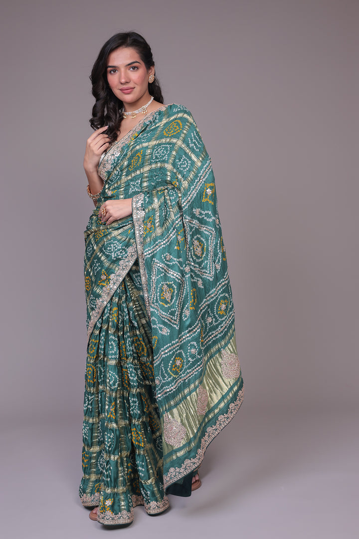 Bandhej Ghatchola Silk Saree with Gota Patti work