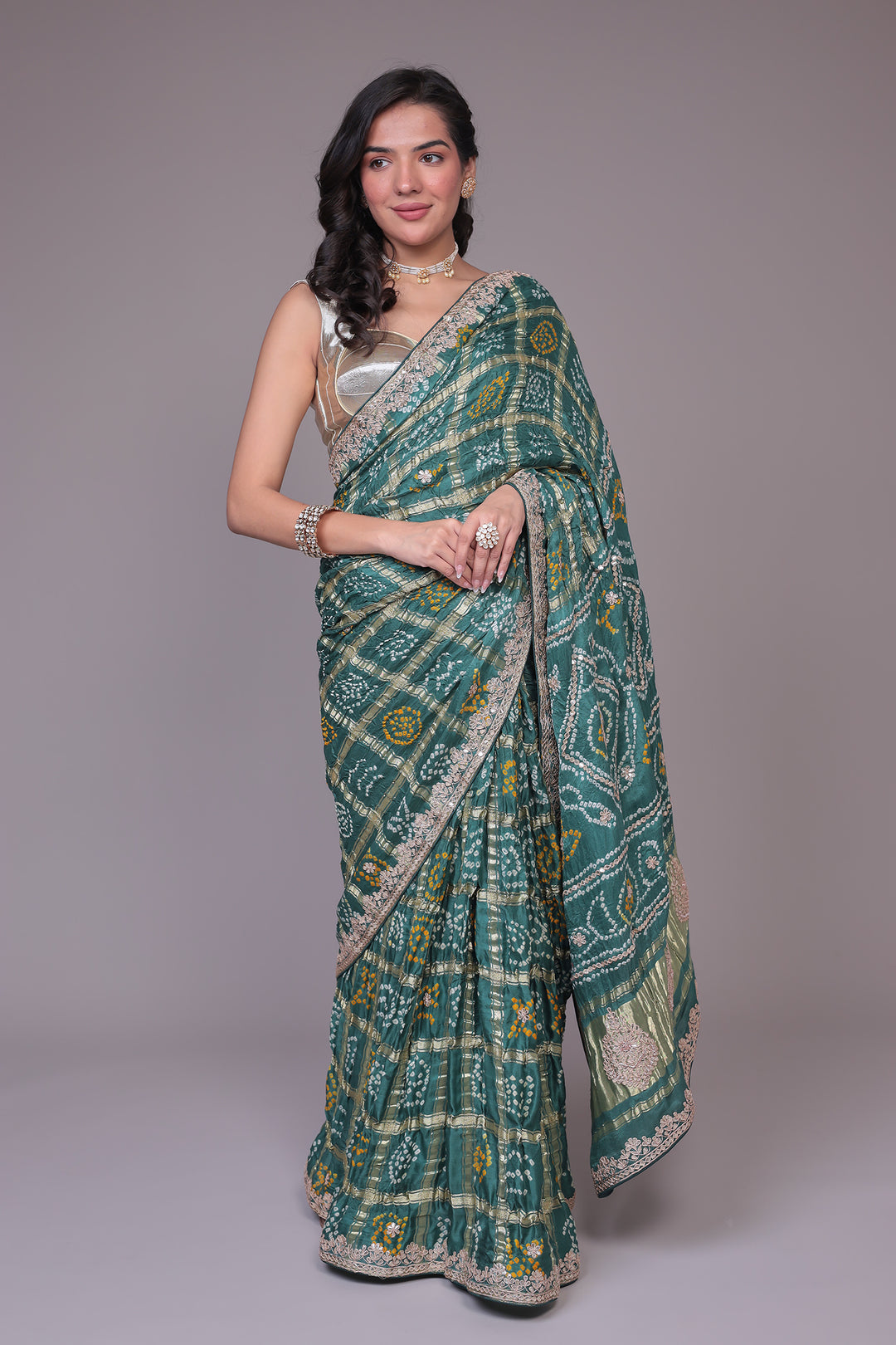 Bandhej Ghatchola Silk Saree with Gota Patti work