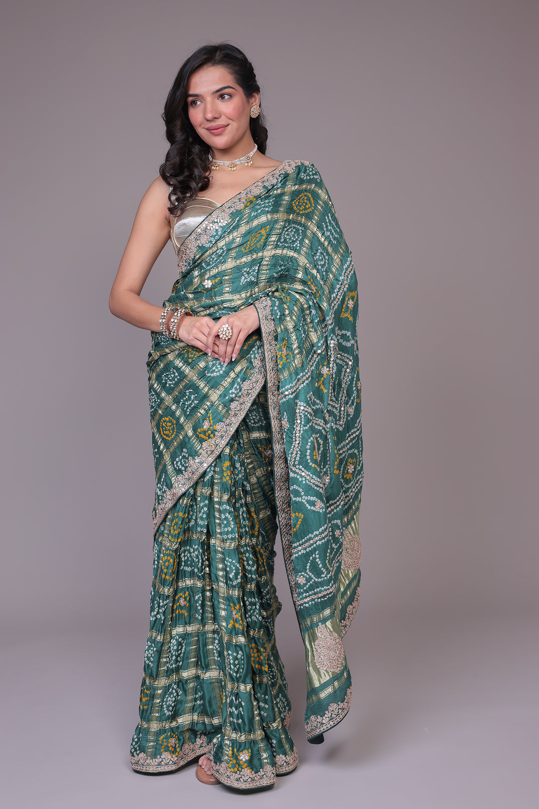 Bandhej Ghatchola Silk Saree with Gota Patti work