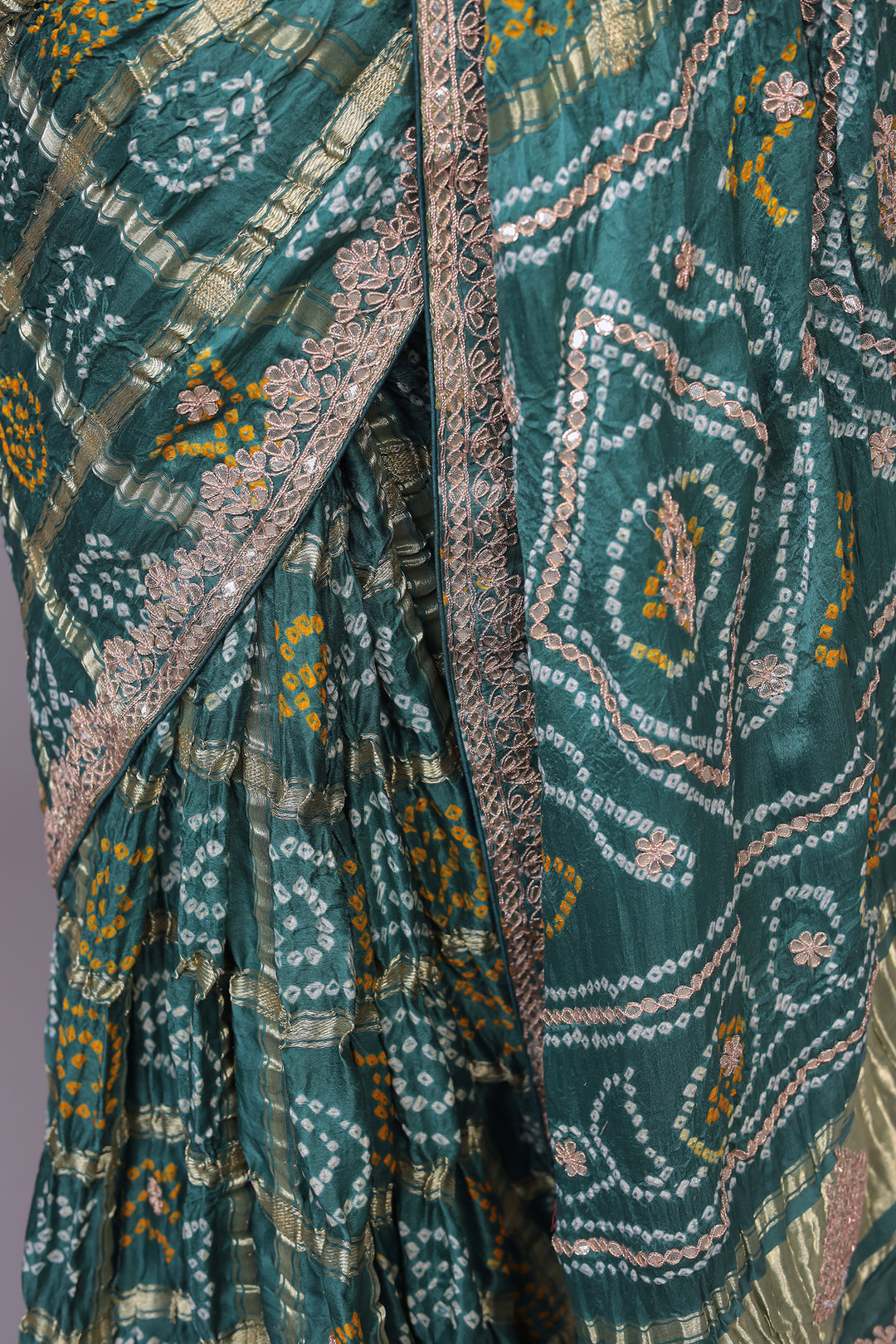 Bandhej Ghatchola Silk Saree with Gota Patti work