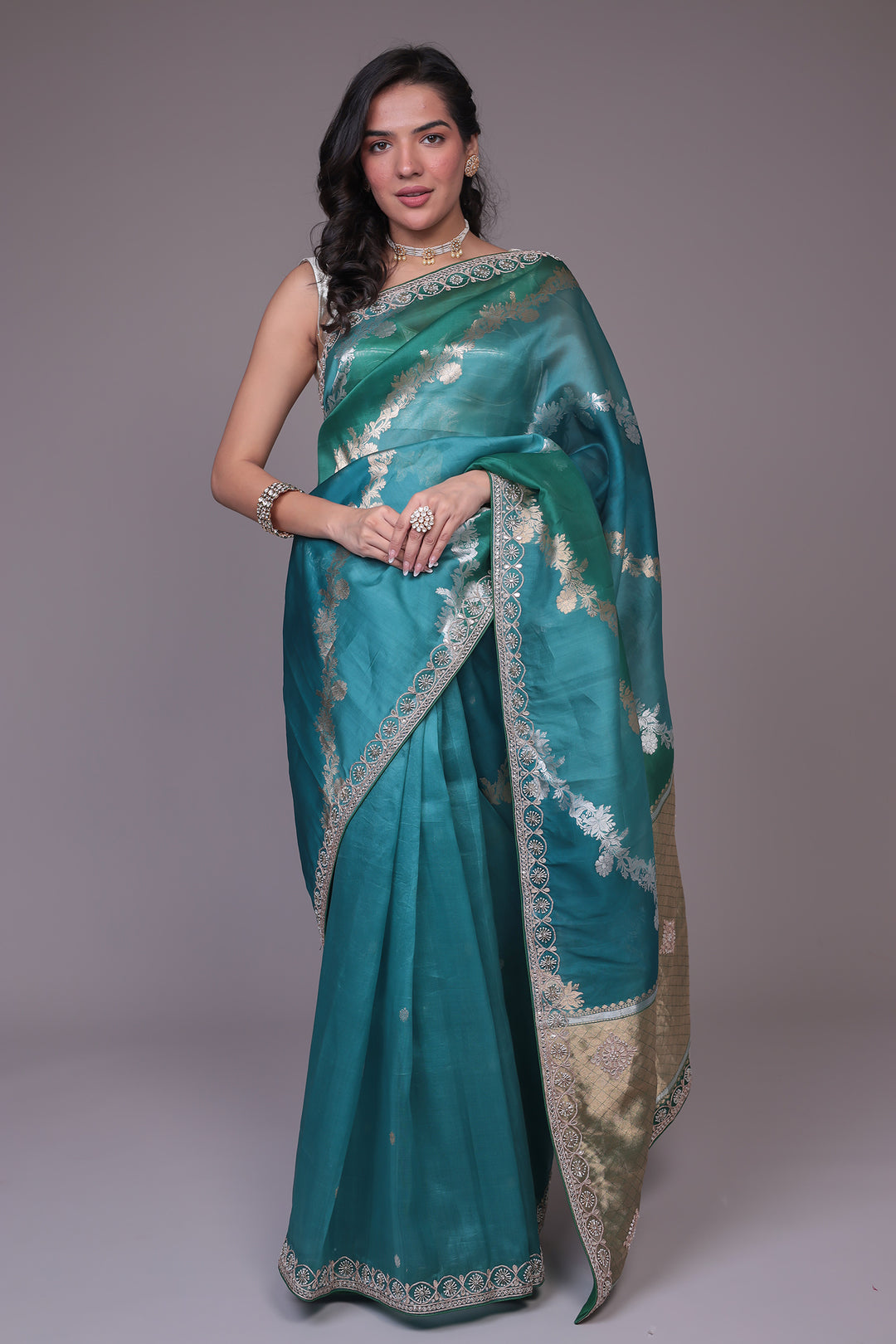 Banarasi Organza Saree Embroidered with Gota Patti work