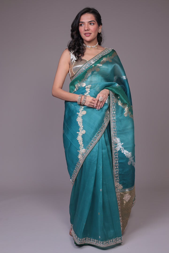 Banarasi Organza Saree Embroidered with Gota Patti work