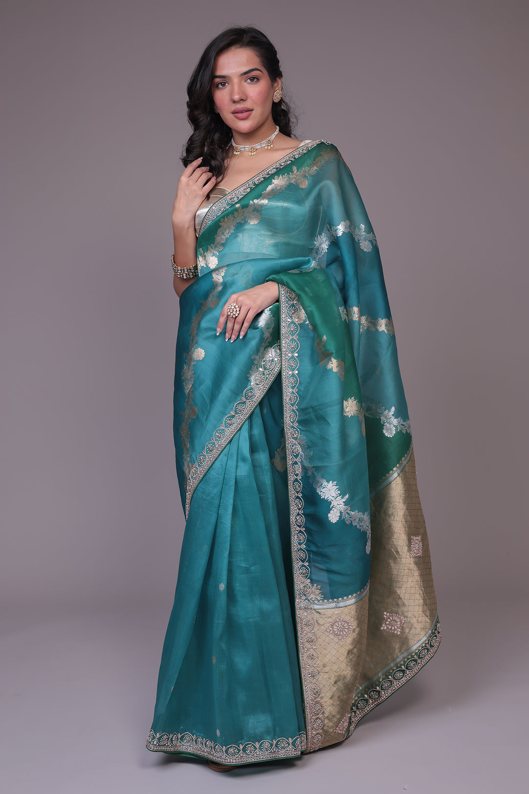 Banarasi Organza Saree Embroidered with Gota Patti work