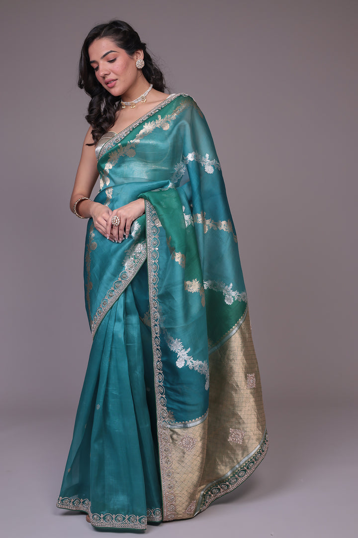 Banarasi Organza Saree Embroidered with Gota Patti work