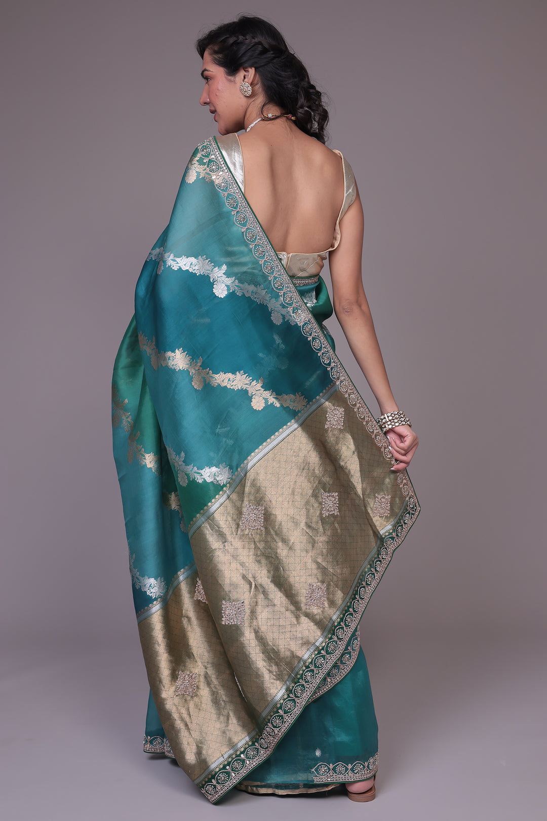 Banarasi Organza Saree Embroidered with Gota Patti work