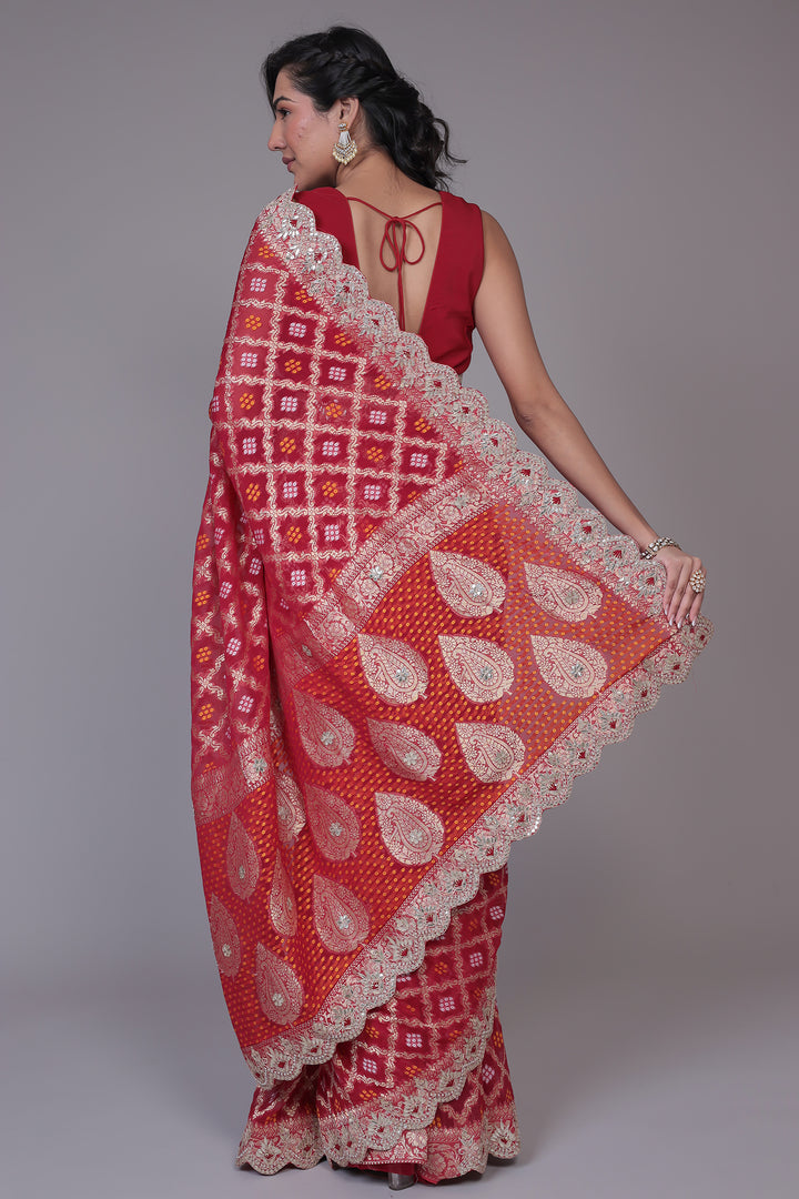 Bandhej Handloom Georgette Saree with Gota Patti work