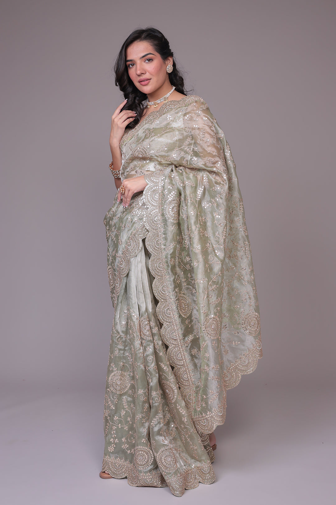 Organza Saree Embroidered with Gota Patti work