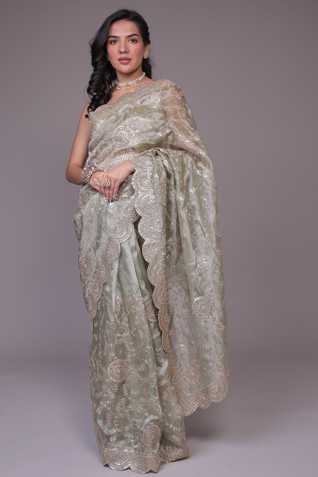 Organza Saree Embroidered with Gota Patti work