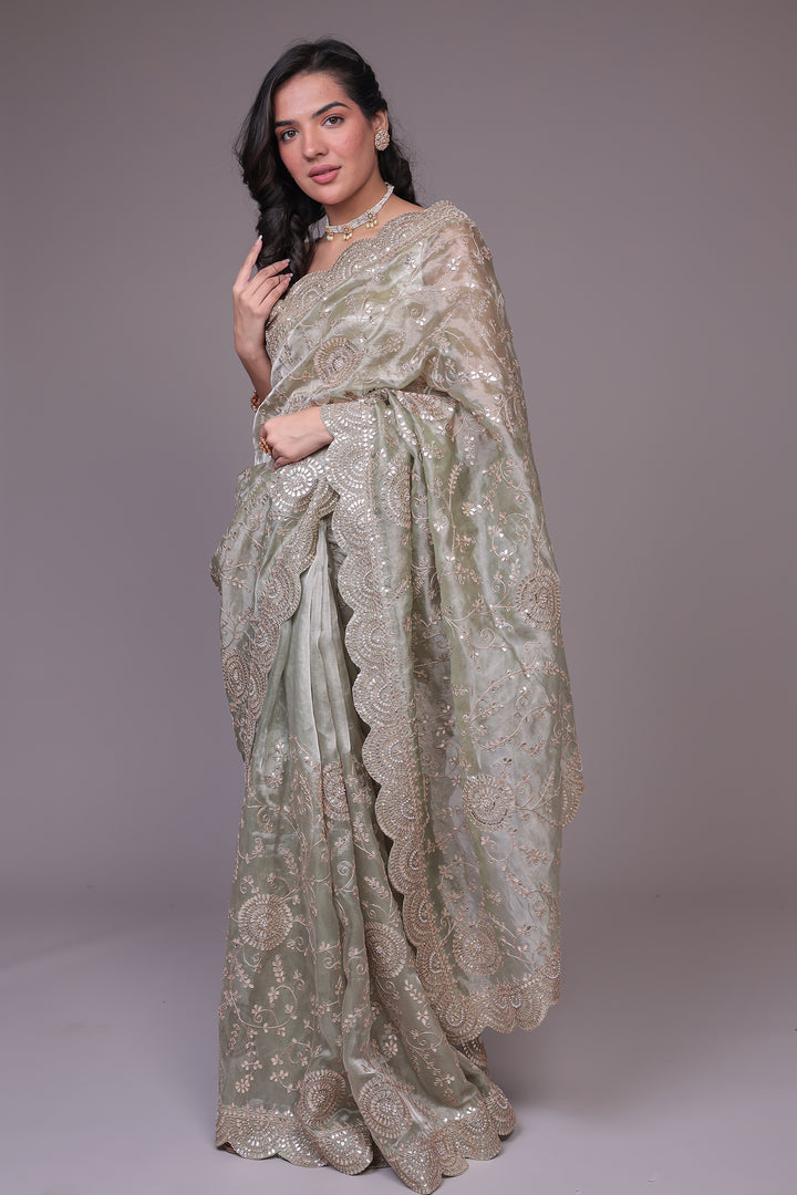 Organza Saree Embroidered with Gota Patti work