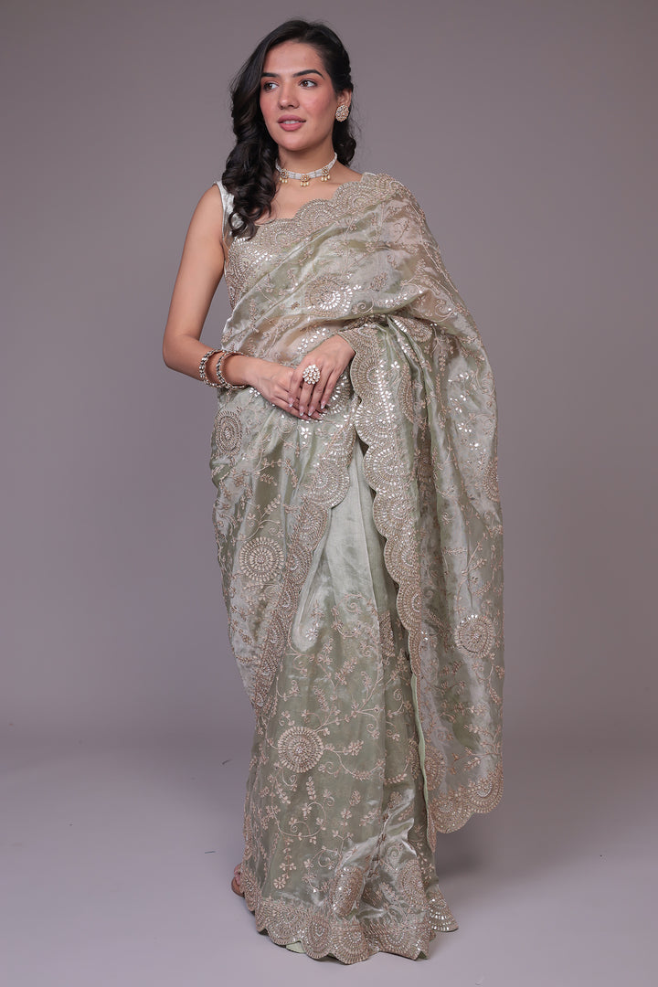 Organza Saree Embroidered with Gota Patti work