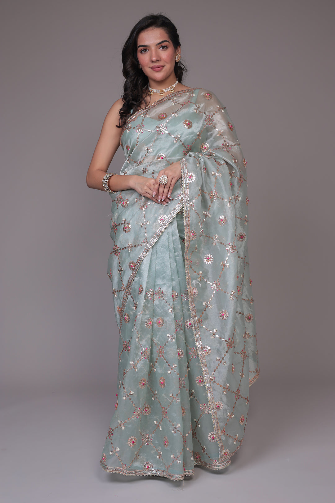 Organza Saree Full Embroidered with Gota Patti work