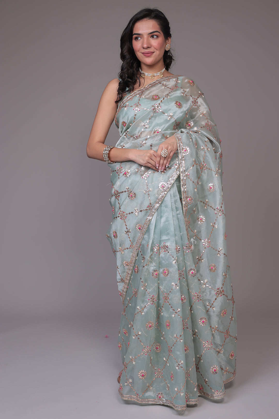 Organza Saree Full Embroidered with Gota Patti work