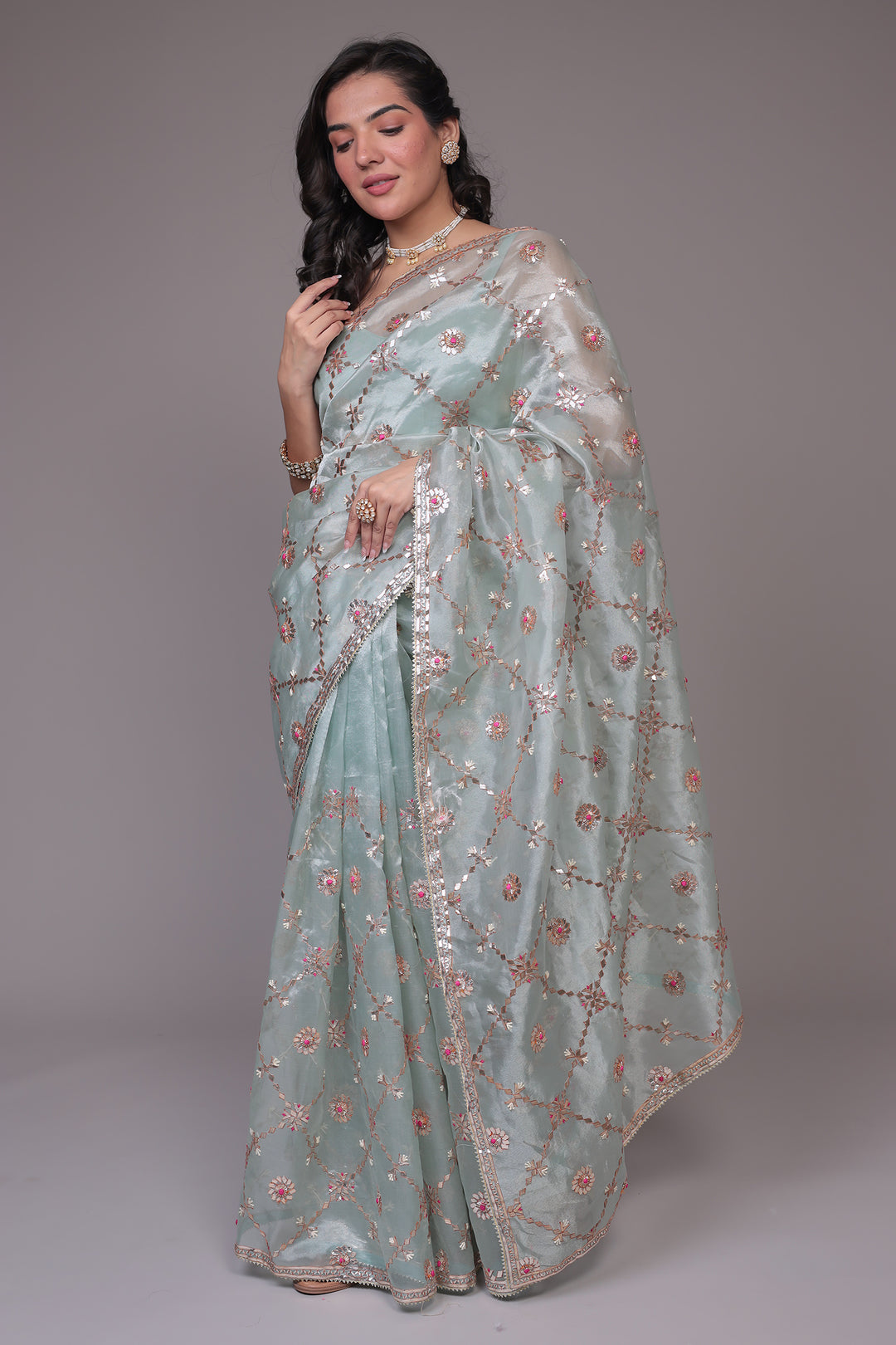 Organza Saree Full Embroidered with Gota Patti work