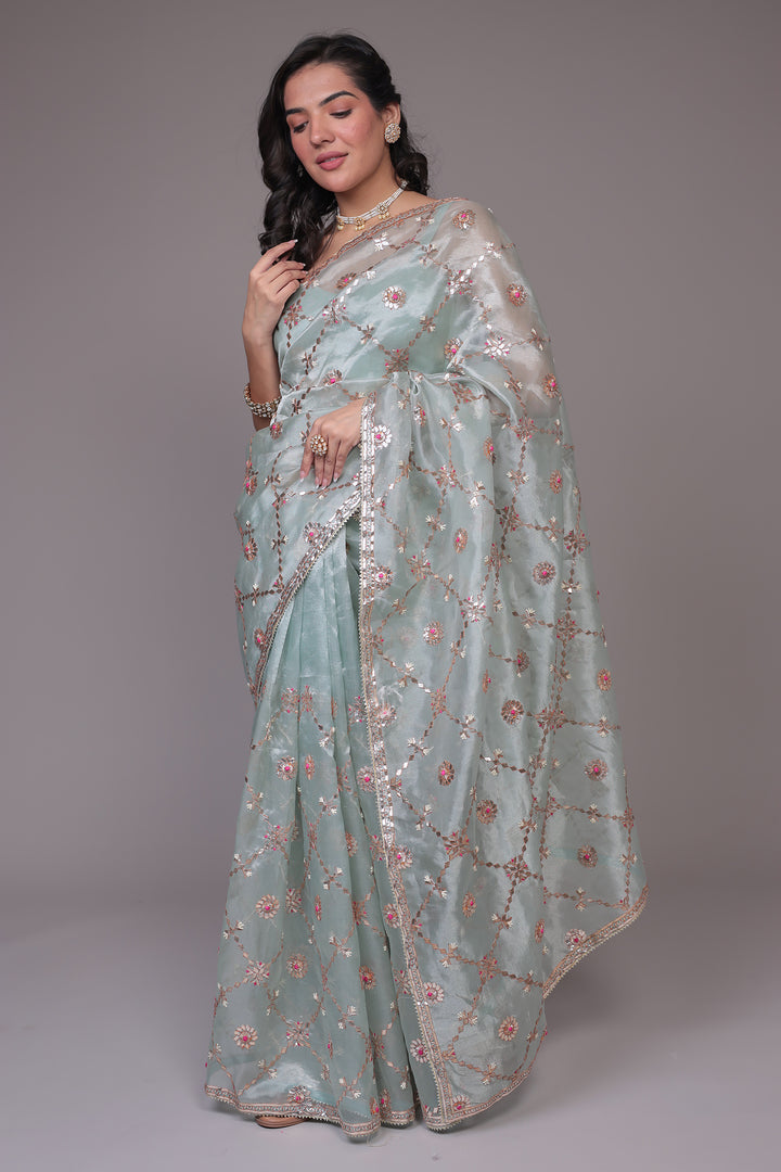 Organza Saree Full Embroidered with Gota Patti work