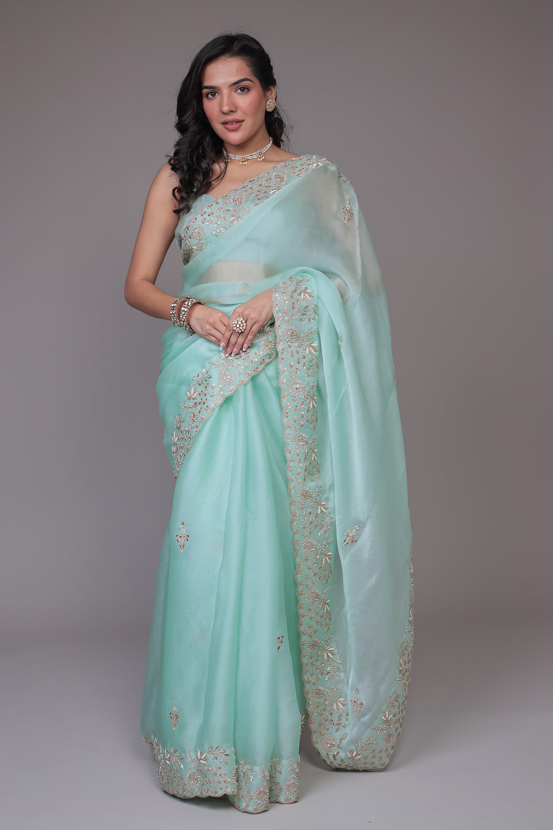 Organza Saree Embroidered with Dori and Zardozi work