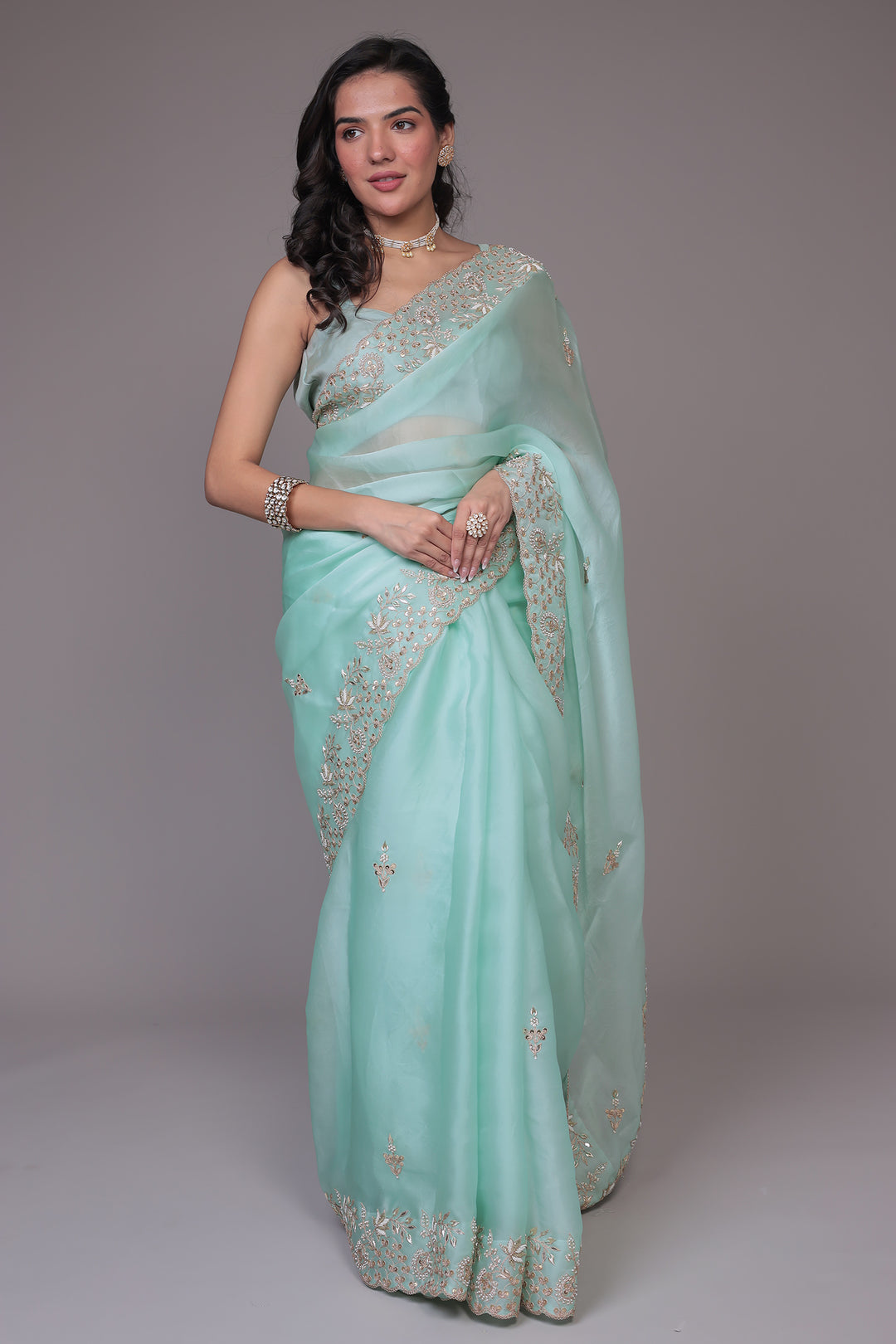 Organza Saree Embroidered with Dori and Zardozi work