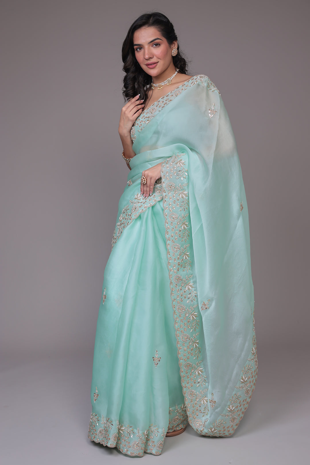 Organza Saree Embroidered with Dori and Zardozi work