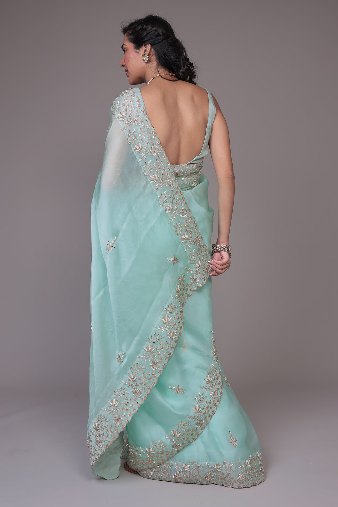 Organza Saree Embroidered with Dori and Zardozi work