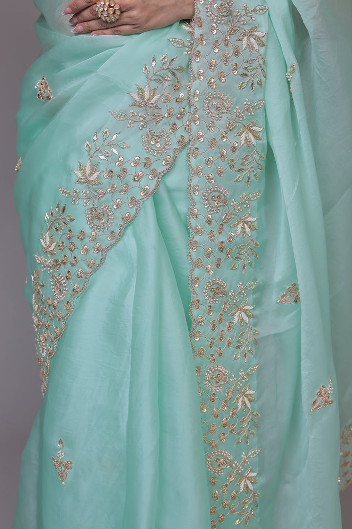 Organza Saree Embroidered with Dori and Zardozi work