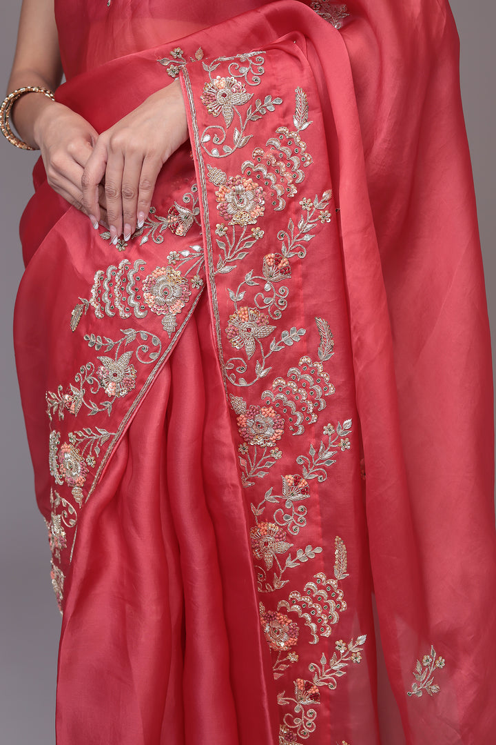 Organza Saree Embroidered with Gota Patti and Zardozi work