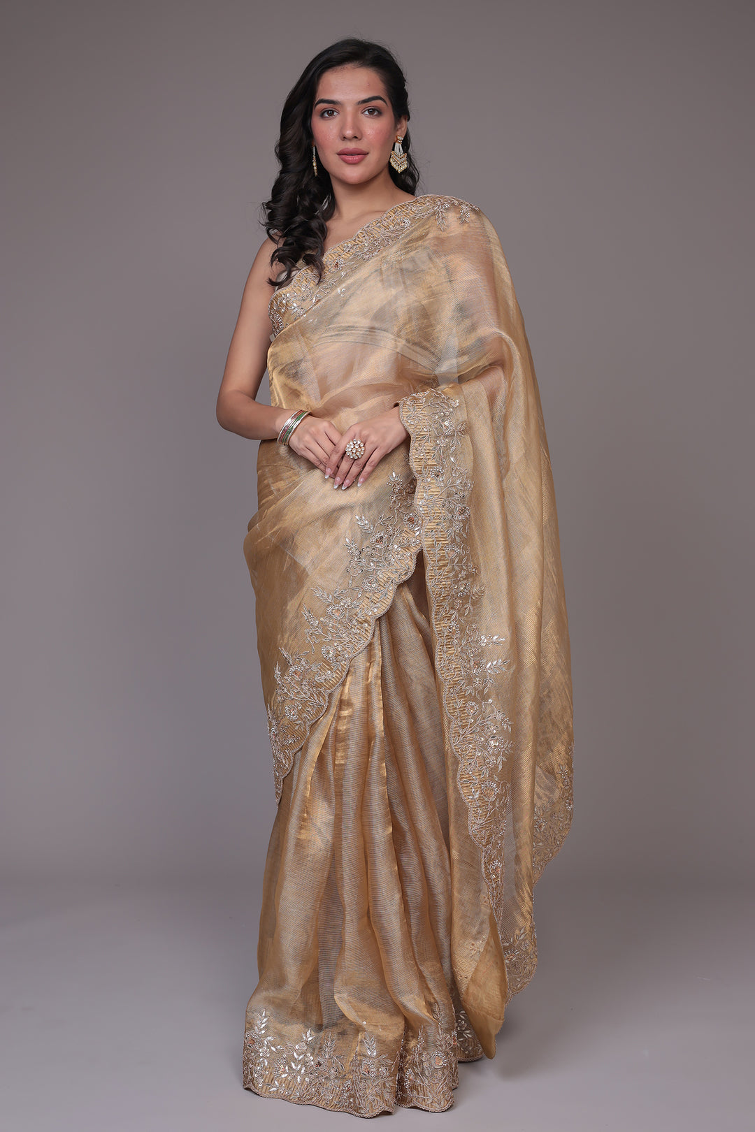 Tissue Saree Embroidered with Gota Patti work