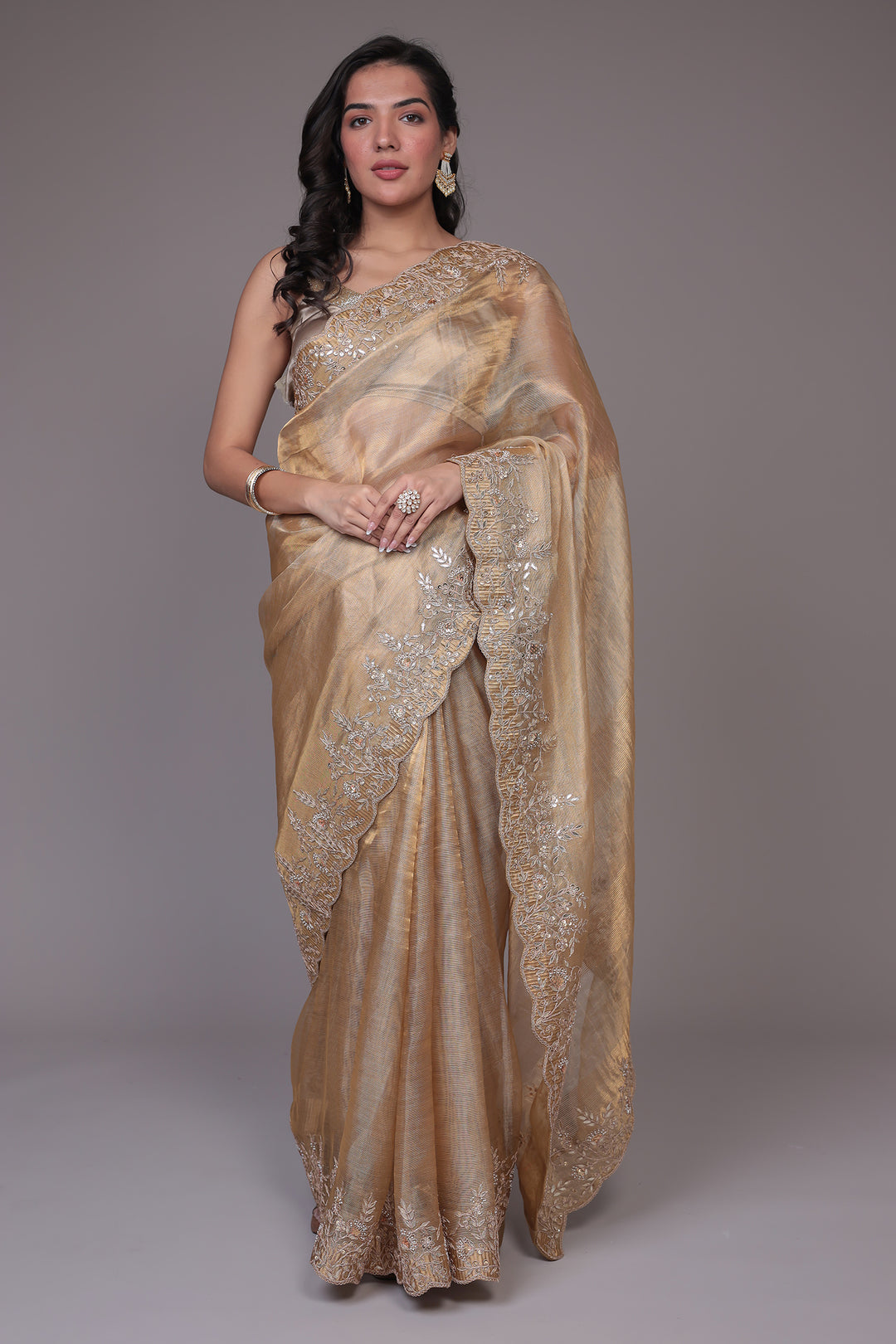 Tissue Saree Embroidered with Gota Patti work