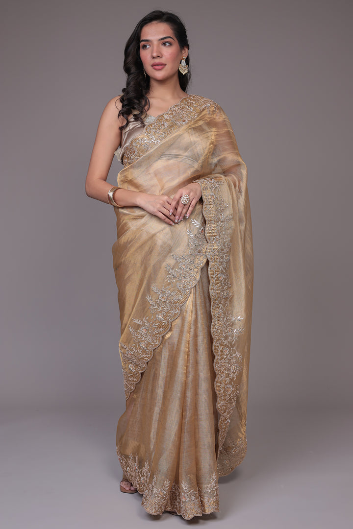 Tissue Saree Embroidered with Gota Patti work