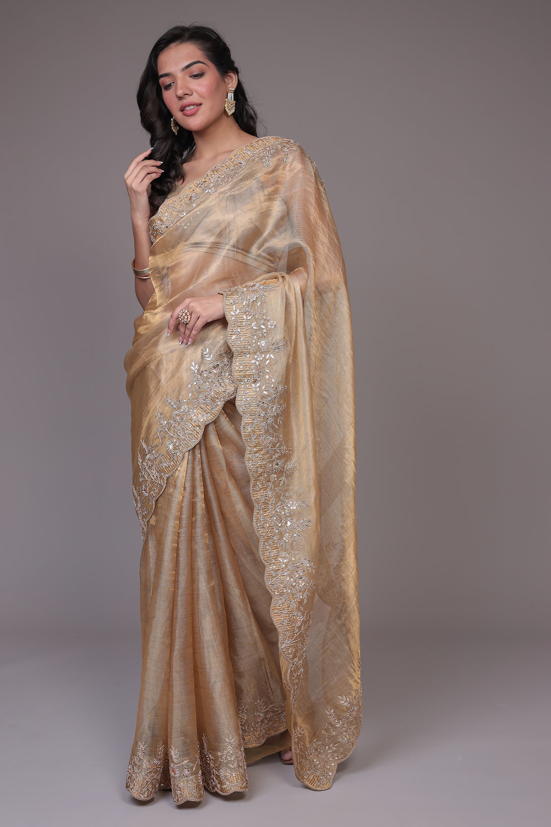 Tissue Saree Embroidered with Gota Patti work