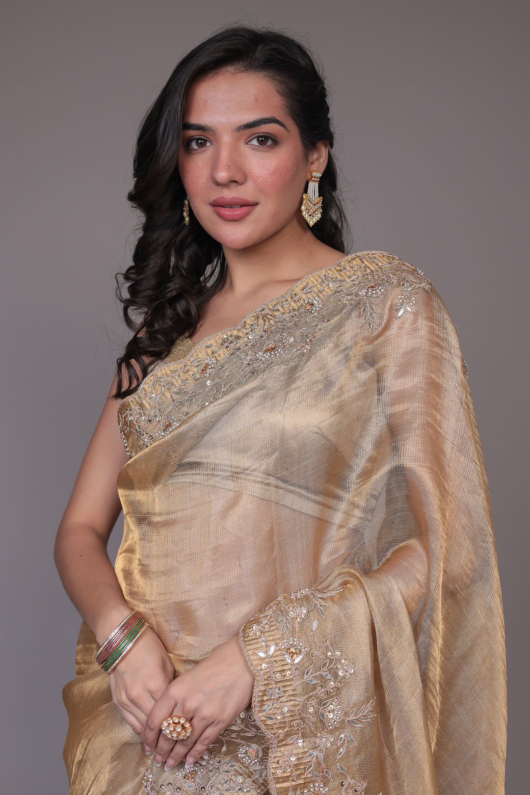 Tissue Saree Embroidered with Gota Patti work