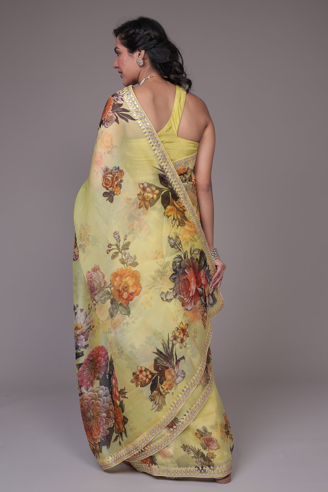 Printed Organza Saree Embellished with Gota Patti work