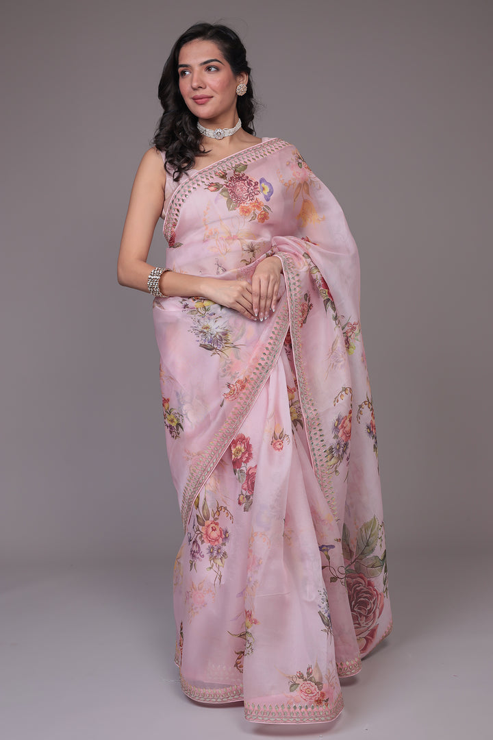 Printed Organza Saree Embellished with Gota Patti work