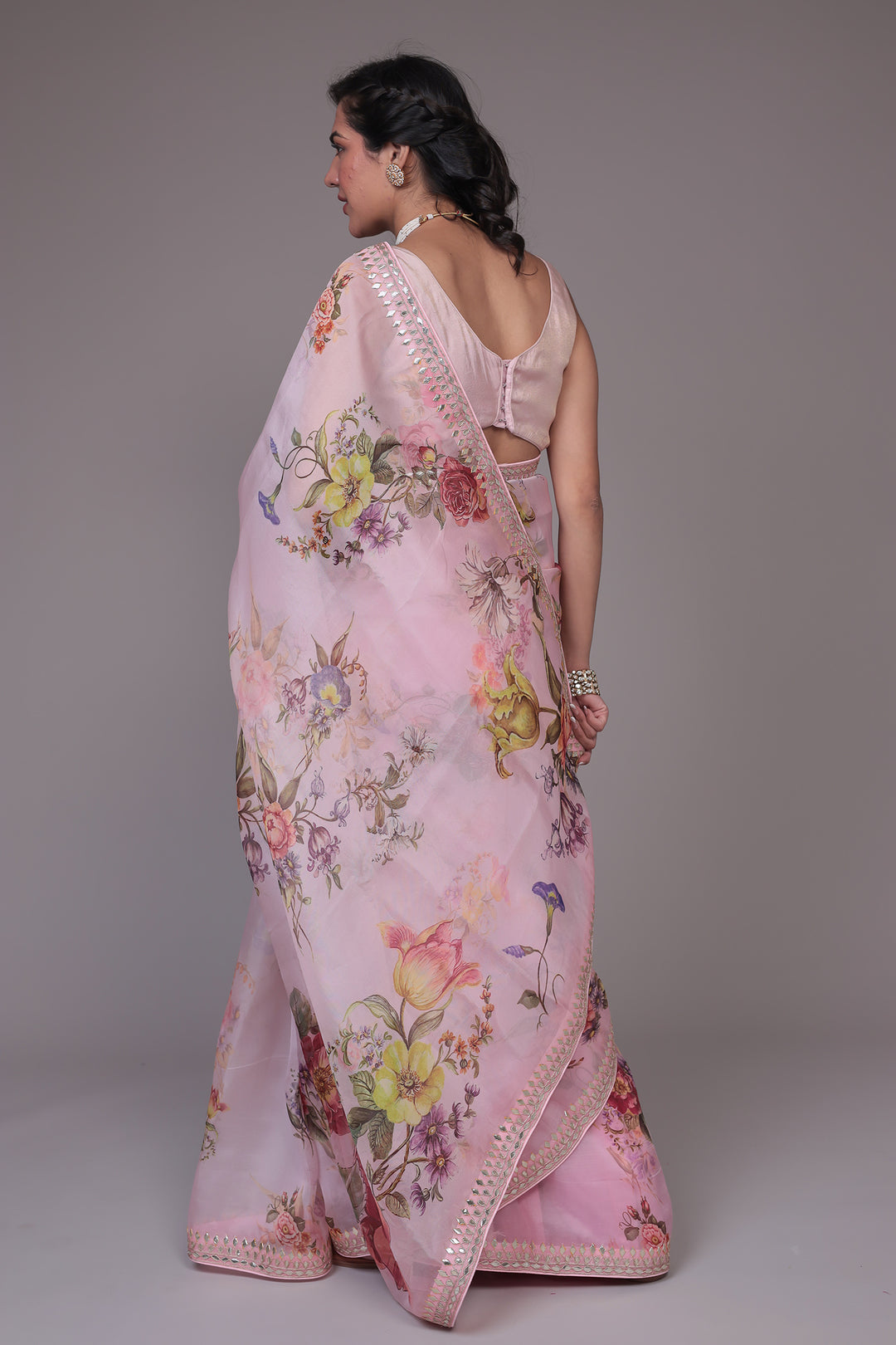 Printed Organza Saree Embellished with Gota Patti work