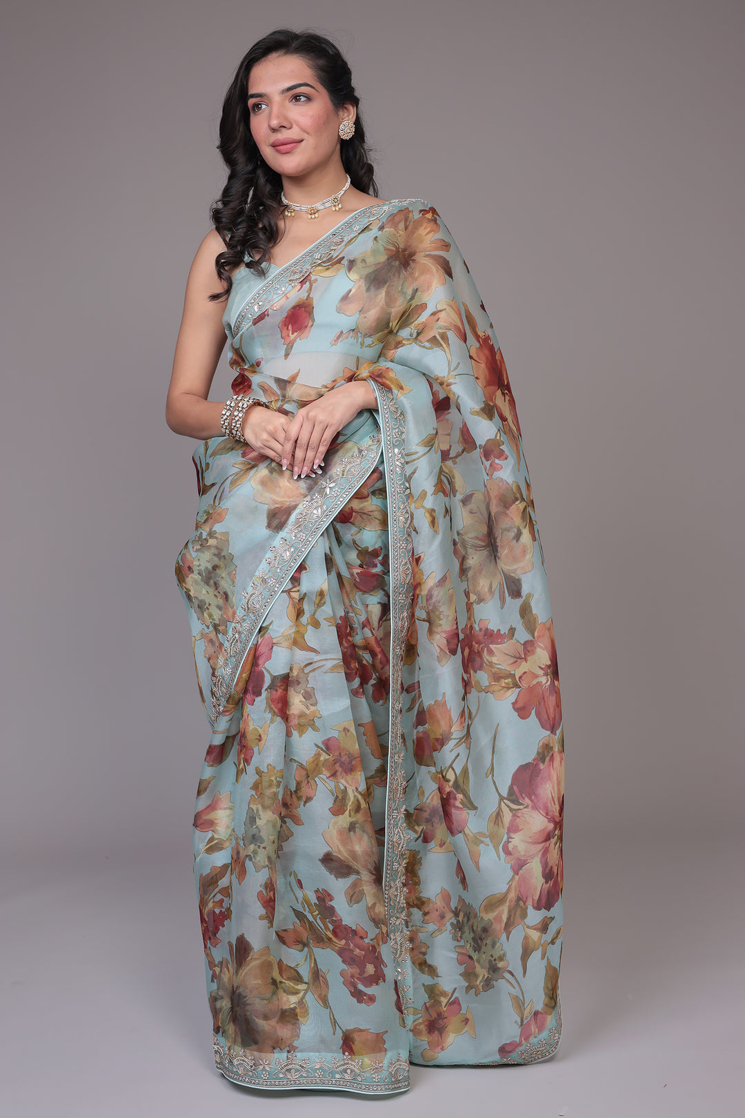 Printed Organza Saree with Gota Patti work