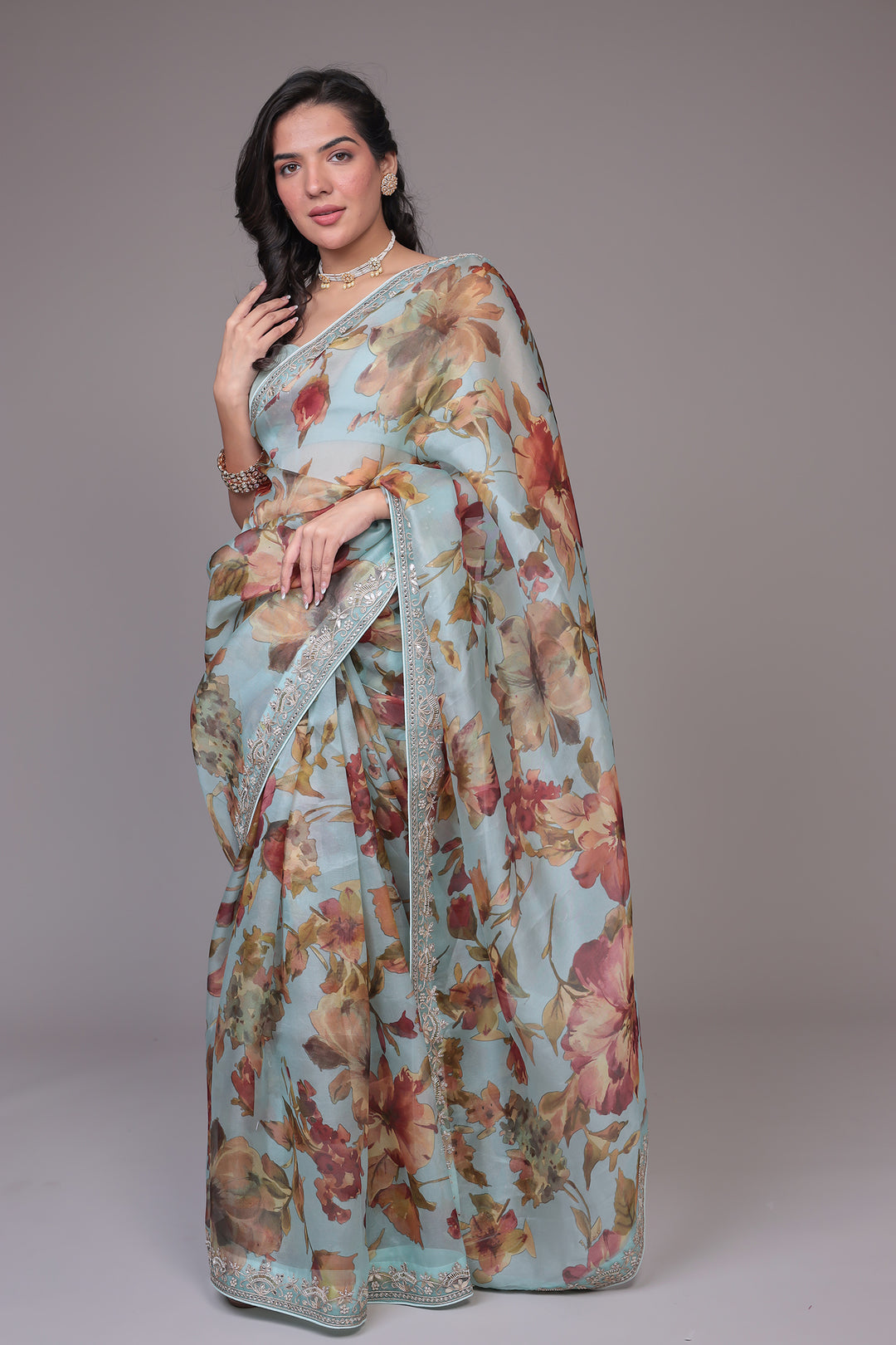 Printed Organza Saree with Gota Patti work